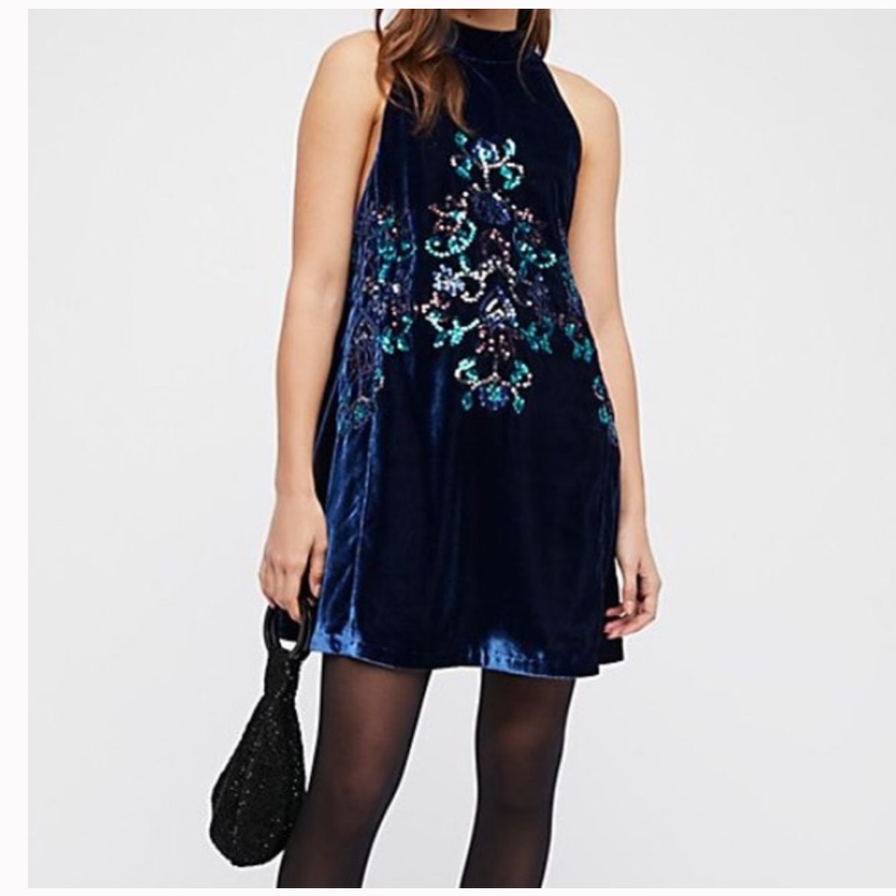 Free people Blue Combo Jill's Velvet Sequin Dress